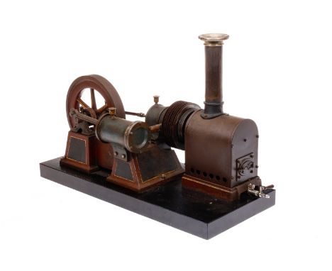 Größter Carette liegender Heißluftmotor 687/4, um 1911, HL, luftgekühlt, mit Brenner, nebeneinandergelagerte Arbeits- und Ver
