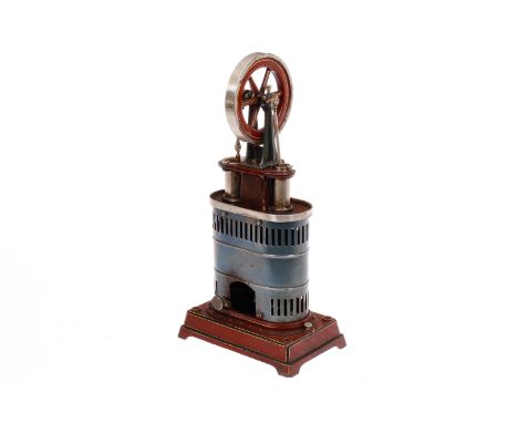 Carette stehender Heißluftmotor 686/2, mit Brenner, HL, Guss-Sockel 19 x 12, H 36, leichte Alterungsspuren, Z 2 ”Carette hot-