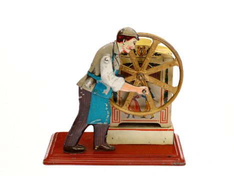 Bing Mann an Drehorgel, uralt, CL, intakt, tw LS, L 13, Z 2-3 ”Bing steam engine drive model”