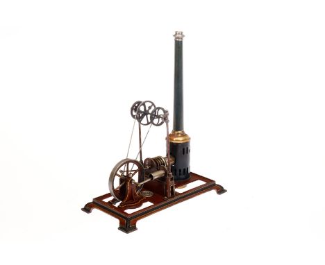 Plank liegender Heißluftmotor, uralt, auf Guss-Sockel, HL, mit Hochtransmission und Brenner, L 31, Z 2 ”Plank hot-air engine”
