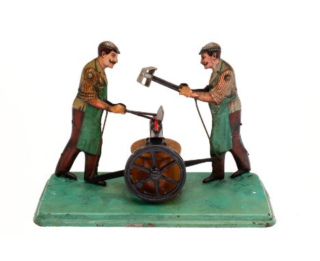 Bing 2 Schmiede am Amboss, uralt, CL, Bodenplatte ausgebessert, L 19, Z 3 ”Bing steam engine drive model”