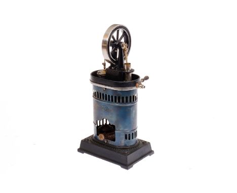 Falk stehender Heißluftmotor Nr. 1022/1, mit Brenner, Guss-Teile schwarz nachlackiert, leichte Gebrauchsspuren, Sockel 13 x 1