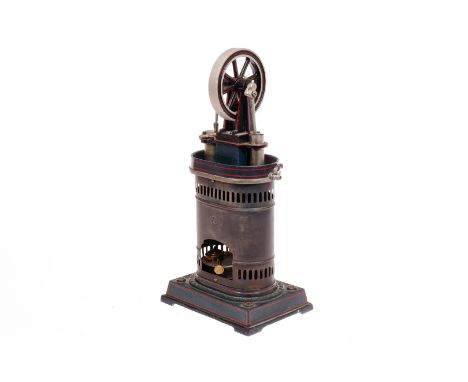 Falk stehender Heißluftmotor Nr. 1022/3, mit Brenner, Guss-Teile farblich rest., leichte Gebrauchsspuren, Sockel 18 x 13, H 3