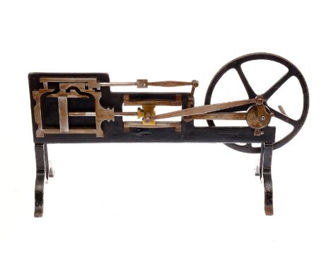 Schnittmodell eines liegenden Dampfzylinders mit Schwungrad, Eisenguss, uralt, HL, L 40, Z 2 ”Model of a steam cylinder”