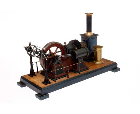 Größter liegender Carette Heißluftmotor Nr. 687/5, luftgekühlt, mit Arbeits- und Verdrängungszylinder, uralt, HL, mit Hochtra