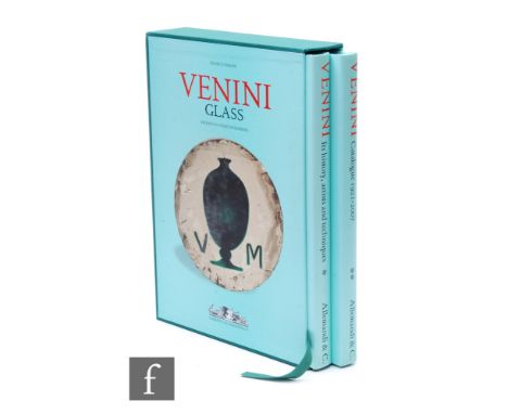 Franco Deboni - 'Venini Glass', two volumes, updated catalogue including the Red, Green and Blue catalogues, within original 