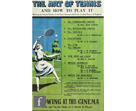 Unknown - A 1930s film poster for 'The Art of Tennis and How to Play It', lithograph, produced by The Parkstone Film Company,