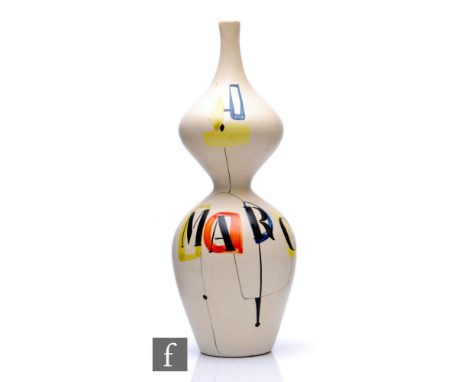 Roger Capron - Vallauris - A post ware vase of double gourd form decorated with a stylised mobile motif with the letter M A R