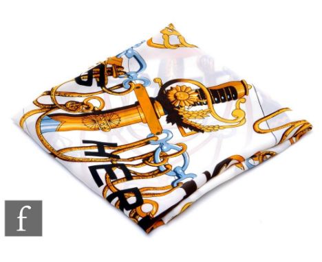 Hermes - A Cliquetis silk scarf decorated with sword hilts and pommels, no box, 89cm x 85cm. 