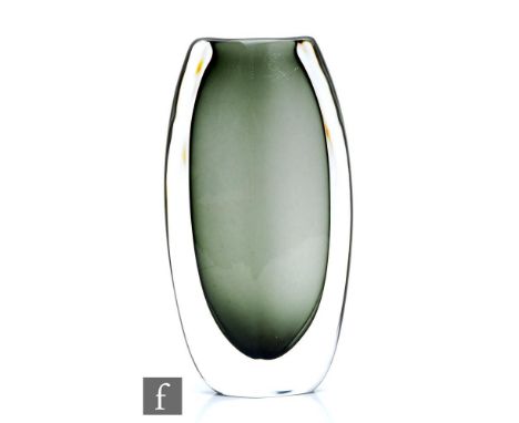Nils Landberg - Orrefors - A post war cased crystal glass Dusk vase, of compressed ovoid form with flattened face, cased in c