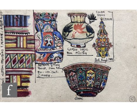 Albert Wainwright (1898-1943) - A sketch depicting studies of decorative vases, to the reverse further pattern studies includ