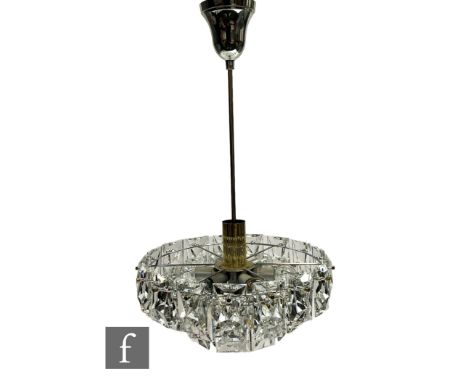 Kinkeldy - A German 1960s/70s crystal prism four-tier chandelier light fitting, with central gilt metal staff fitting, overal