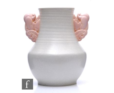 Attributed to John Adams - Poole Pottery - A large 1930s Art Deco shape&nbsp;238 vase decorated in a pale grey with pink hand