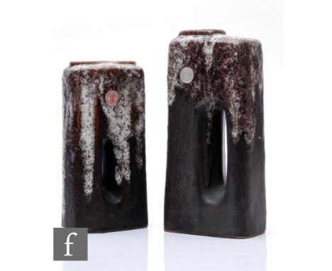 Uebelacker - A 1960s Fat Lava chimney vase, of rectangular section with an off centre aperture, the body decorated with a mot