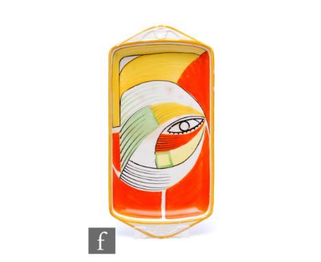 Grays Pottery - A 1930s Art Deco sandwich tray decorated in pattern A242 with a hand painted abstract pattern in orange and y