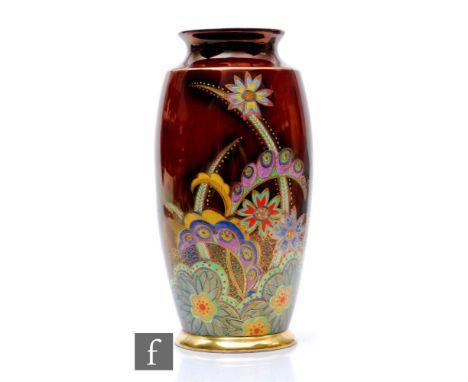 Rene Pemberton - Carlton Ware - A large 1930s shape 226 vase decorated in the Star Flower design with abstract Art Deco flora