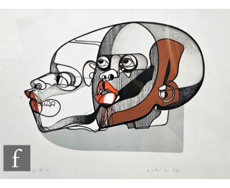 Floriano Bodini (Italian, 1933-2005) - Two heads, lithograph, signed in pencil and dated '70, framed, 41cm x 55cm, frame size