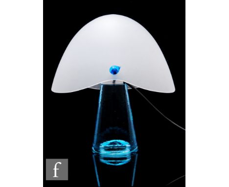 Unknown - Possibly Italian - A 1980s table lamp with a frosted clear glass mushroom form shade with blue glass tear drop fixi