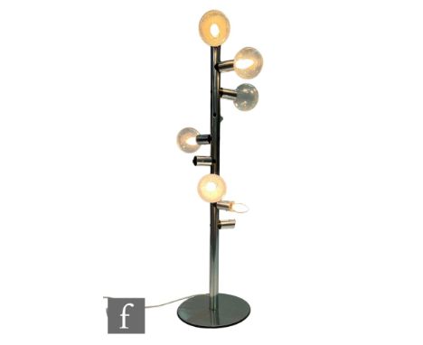 J.T. Kalmar - A mid 20th Century space age Austrian polished chrome nine-light tubular chrome floor light raised on a circula