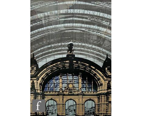 Gerd Winner (German, Born 1936) - Station facade, screen print, signed in pencil, framed, 91cm x 65cm, frame size 110cm x 81c