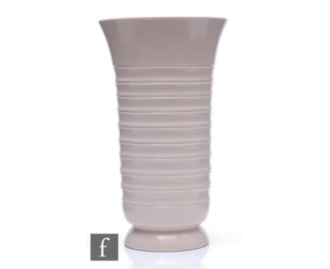 Poole Pottery - A large 1950s shape&nbsp;377 twin tone vase of flared form with vertical ribbed banding, impressed mark, heig