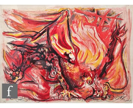 Edward Pignon (French, 1905-1993) - 'Combat de Coqs', lithograph, signed in pencil and dated '70, framed, 56cm x 76cm, frame 