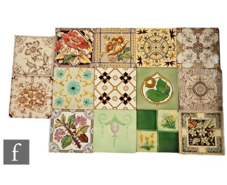 Assorted makers - A collection of 19th Century dust pressed tiles from Birch Tile Co, Cleveland, T.A Simpson, Campbell, Carro