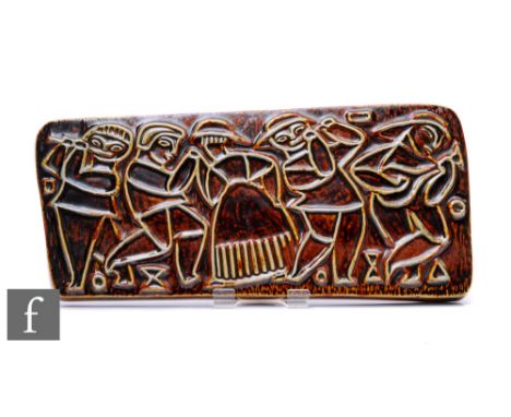 Marianne Stark - Michael Andersen - A large ceramic wall plaque of angular form, relief moulded with stylised figures dancing