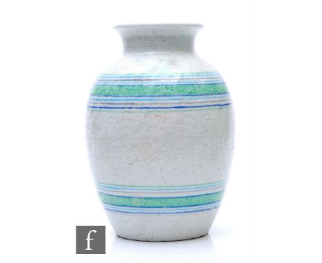 Aldo Londi - Bitossi - A mid Century vase of ovoid form with flared rim, decorated in the Tiraseenso pattern with upper and l