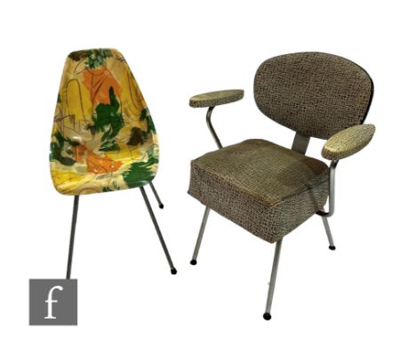 Le Cigogne, La Reine and in the manner of Artifort - A 1950s moulded fibreglass Stork side chair decorated in an abstract des