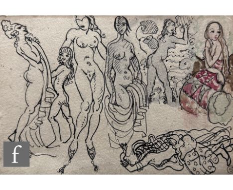 Albert Wainwright (1898-1943) - A sketch depicting studies of nude female figures in various poses, to the reverse studies of