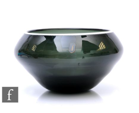 Geoffrey Baxter - Whitefriars - A glass bowl of shouldered form, pattern no. 9635, decorated with an opal rim over a shadow g