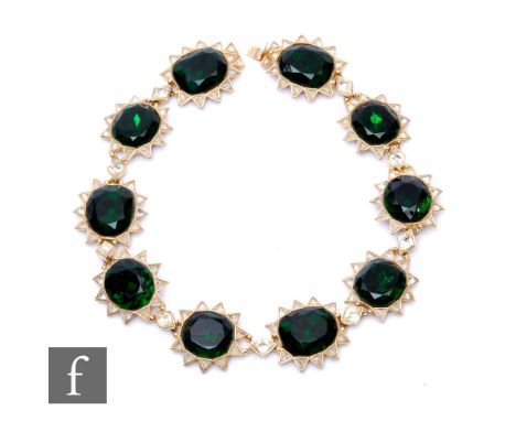 Kenneth J Lane - A vintage costume jewellery choker necklace formed from ten star burst motif each set with a large paste / g