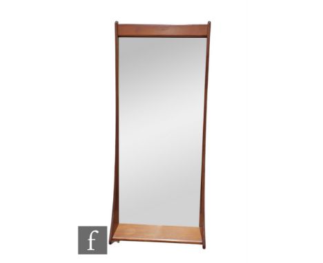 Attributed to Pedersen and Hansen - A teak framed wall mirror with integral shelf, height 112cm and width 44cm, stamped Made 