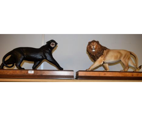 A Franklin Mint ceramic model of a black panther, Silent Rage, rectangular wooden plinth, certificate; another Franklin Mint 