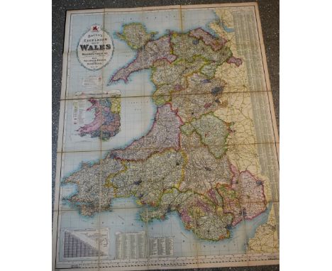 Bacon's Excelsior Map of Wales and Monmouthshire, Revised According To The Latest Ordnance Survey, With Railways, Roads, and 