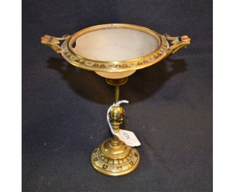 A 19th century Classical Revival alabaster, champlevé enamel and ormolu twin-handled sweetmeat comport, in the manner of Elki