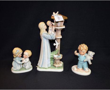 A Goebel Hummel ceramic figure, Madonna Of The Doves; others, Sleepy Head, The Way To Pray (3)