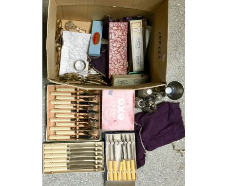 Silver and Silver Plate -  a Victorian serving spoon, Walker and Hall; other teaspoons, tongs, etc.; a cased EPNS fork set; e