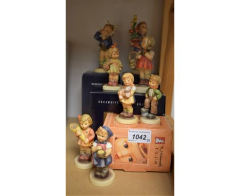 A Goebel Hummel ceramic figure, Pigtails, club exclusive, boxed; others, I Brought You A Gift, From Me To You, Boy With Tooth