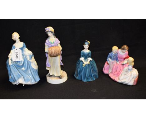 Royal Doulton Figures - Hn2335 Hilary;  Hn 2059 Bedtime Story;  Hn 2341 Cherie;  another Royal Worcester Regency lady (4) 
