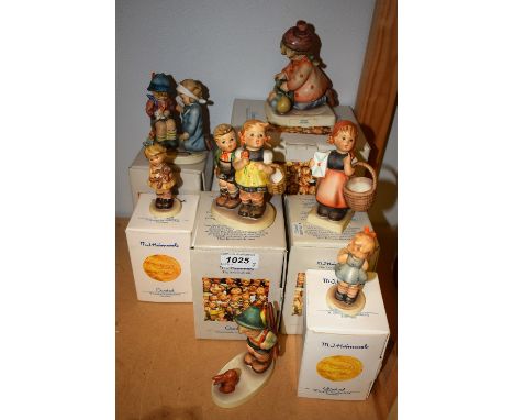 A Goebel Hummel ceramic figure, Sleep Tight, boxed; others, To Market, Little Nurse, We Congratulate, etc (7)