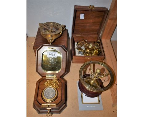 A Franklin Mint novelty pocket watch, Morgan silver dollar collection watch, gold coloured metal Albert chain, boxed; a minia