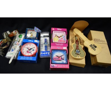 Watches - a The Beatles Union Jack dial wristwatch;  other Yesterday and I Need You, each in guitar shaped wooden case and ca