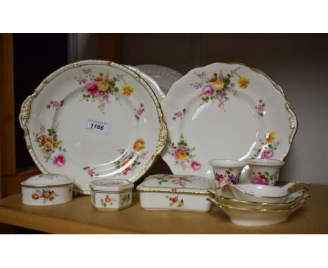 Royal Crown Derby Posies bread and butter plate, a square lidded trinket box, dinner plates; etc 