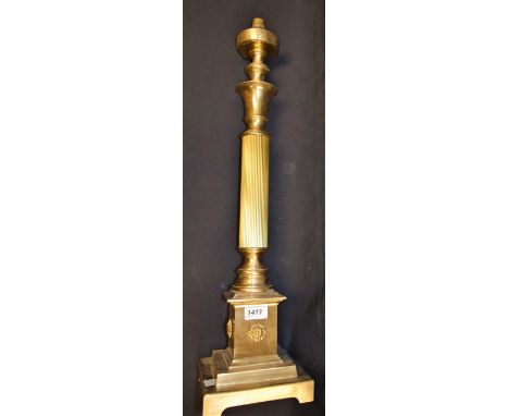 A brass classical columnar table lamp, square base, 65cm in height, base 16cm square 