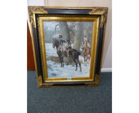 Mounted Soldiers in the Snow, colour print