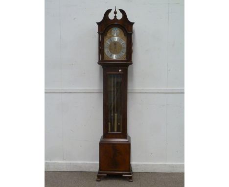 Reproduction mahogany longcase clock by Comitti London with weight driven chiming movement, H189cm