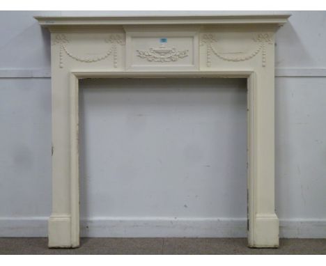 Adams style white painted fireplace surround, W142cm (overall)