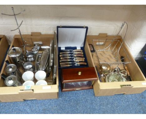 Stainless steel tea set, stainless steel kitchenalia, Royal Worcester egg poachers, carving set, kitchenalia and other miscel